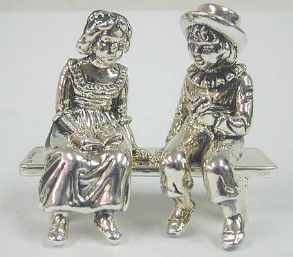 Strerling Silver Young Lovers On Bench Large Miniatures 
