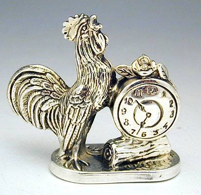 Sterling Silver Rooster Clock Miniature 