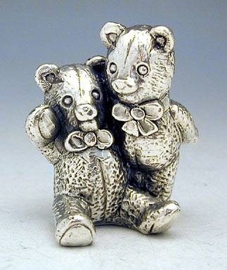 Sterling Silver Hugging Teddy Bears Miniature