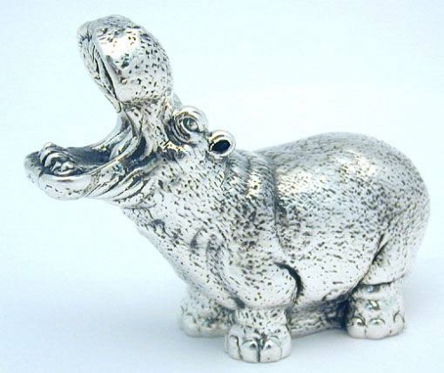  Artisan Sterling Silver Roaring Hippopotamus Miniature 