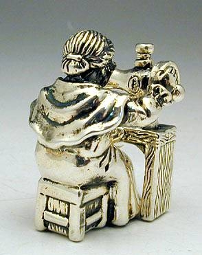 Sterling Silver Sewing Woman Miniature 