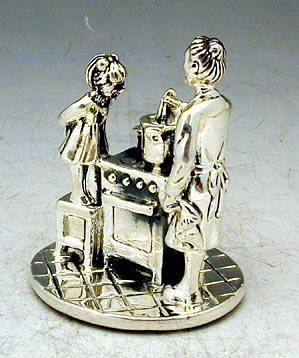 Sterling Silver Mother Teach Cooking Miniature 