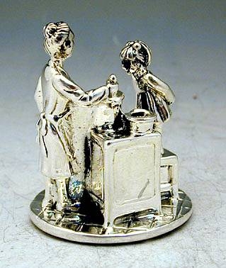 Sterling Silver Mother Teach Cooking Miniature 