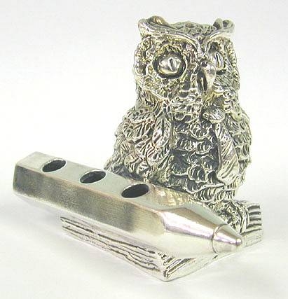 Sterling Silver Smart Owl Pen Holder 